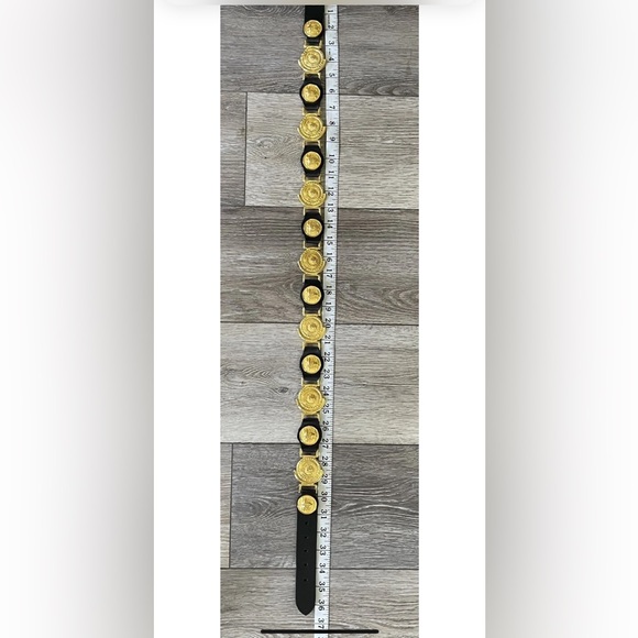 Vtg Milos Italy Black Leather Gold Hermes Head Greek God Medallion Belt LARGE - Picture 12 of 16